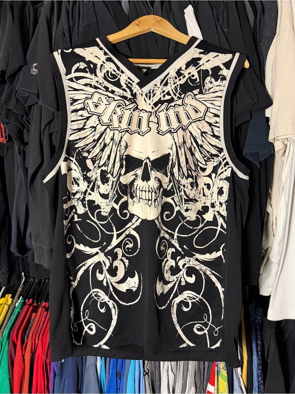 Skin Industries Tank Top Jersey Mens Large Black Gothic Tribal Skull Emo Grunge